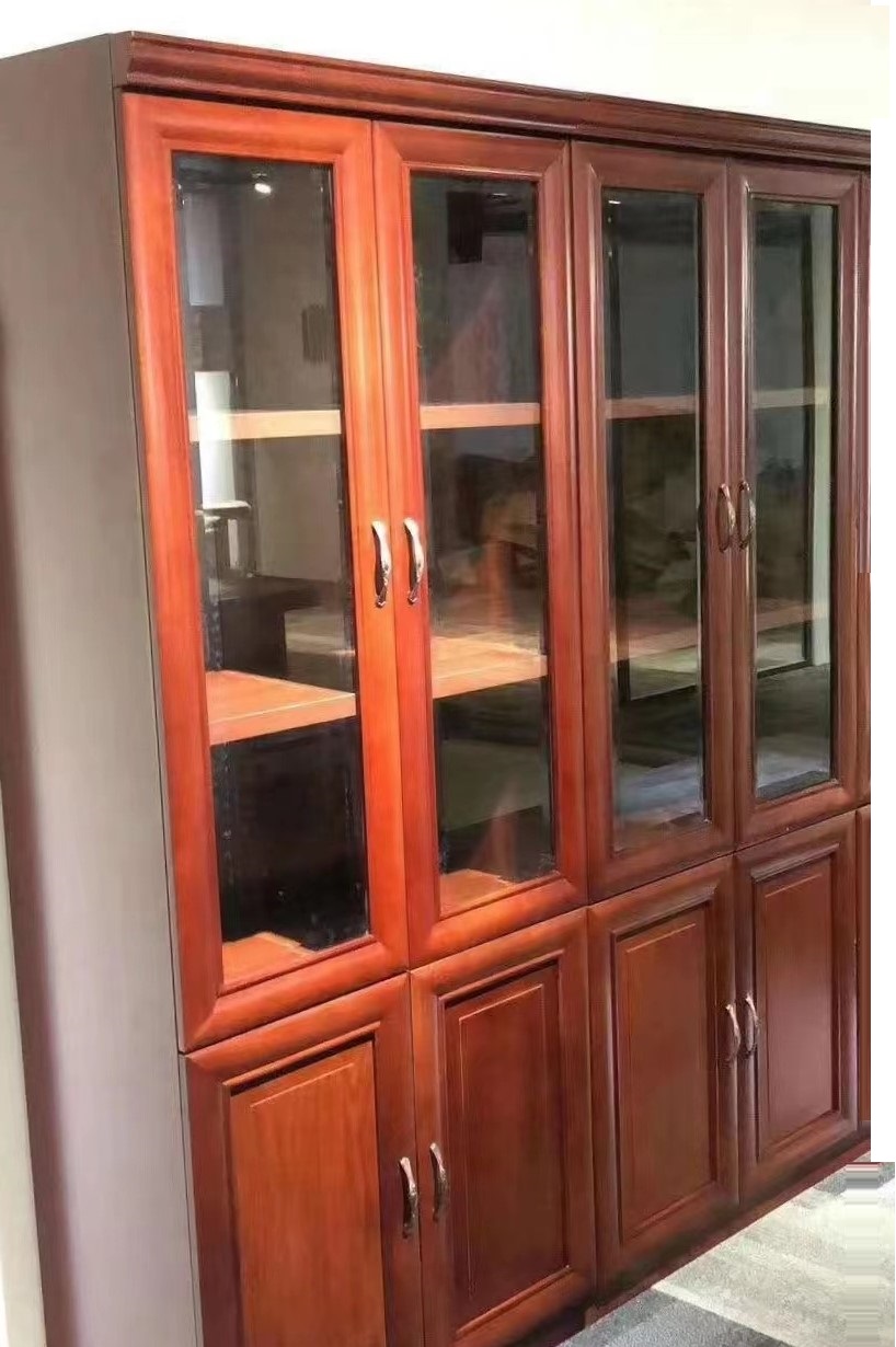 四門(mén)書(shū)柜  文件柜油漆實(shí)木貼皮資料柜書(shū)柜書(shū)櫥紅胡桃色